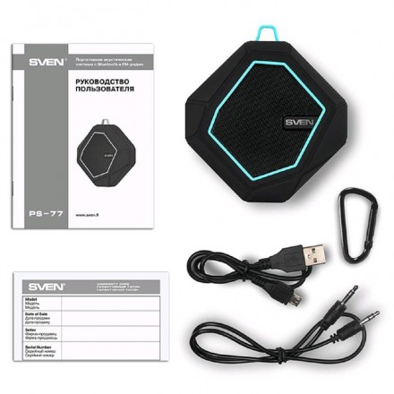 Портативная колонка Sven PS-77 5Вт, FM, AUX, microSD, Bluetooth, 600мАч, черно-синий