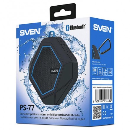Портативная колонка Sven PS-77 5Вт, FM, AUX, microSD, Bluetooth, 600мАч, черно-синий