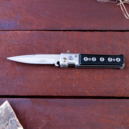 Нож складной автоматический Мастер К, рукоять хромированная (с кнопкой, фиксатором)