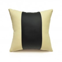 Подушка декоративная из экокожи, без логотипа, светло-бежевый+черный