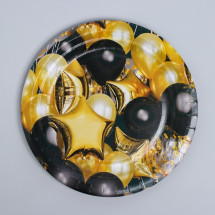 Тарелка бумажная «Чёрное золото», шары, 18 см (Цена за 10 шт.)