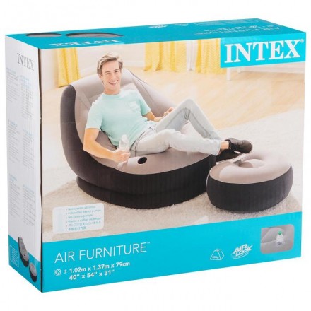 Кресло надувное с пуфиком, флок, 102 х 137 х 79 см / 64 х 28 см, от 6 лет, 68564NP INTEX