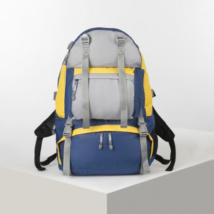 Рюкзак туристический, 50 л, отдел на молнии, 3 наружных кармана, цвет синий/серый