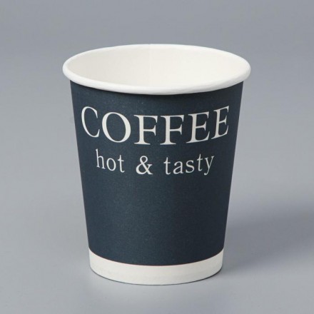 Стакан &quot;Coffee hot &amp; tasty&quot; синий, для горячих напитков 250 мл, диаметр 80 мм (Цена за 50 шт.)