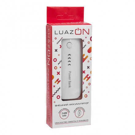 Внешний аккумулятор LuazON PB-18, 3600 мАч, USB, 1 А, индикатор зарядки, белый