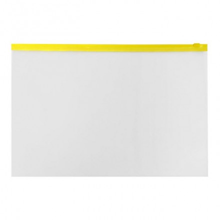 Папка-конверт на ZIP-молнии A4, 150 мкм, Calligrata, прозрачная, жёлтая молния (Цена за 12 шт.)