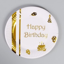 Тарелки бумажные «С Днём Рождения», набор 6 шт., тиснение, цвет золото