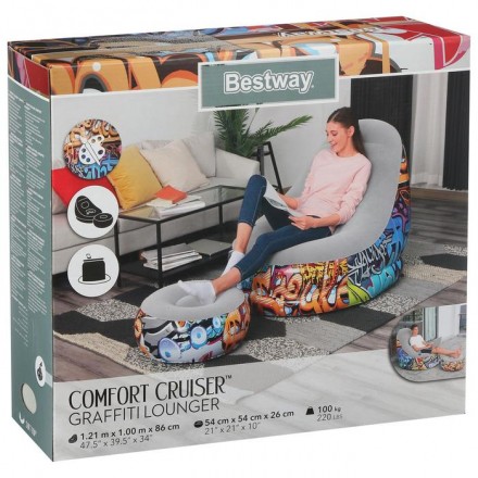 Кресло + пуф надувные Graffiti Comfort Cruiser, 121 x 100 x 86 см, 54 х 54 х 26 см, 75076 Bestway