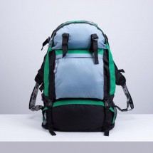 Рюкзак туристический, 65 л, отдел на молнии, 3 наружных кармана, цвет чёрный/зелёный/серый