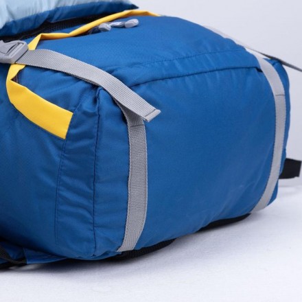 Рюкзак туристический, 65 л, отдел на молнии, 3 наружных кармана, цвет синий/серый/жёлтый