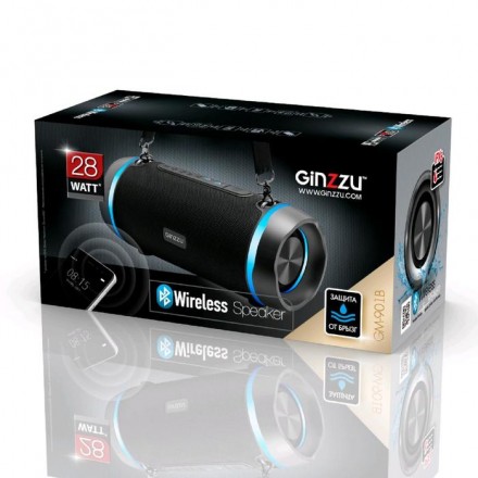 Портативная колонка Ginzzu GM-901B, 28Вт, FM, AUX, USB, Bluetooth5.0, 3000мАч, чёрный