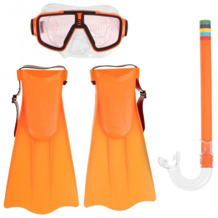 Набор для плавания детский, 3 предмета: маска, трубка, ласты безразмерные, в пакете, МИКС